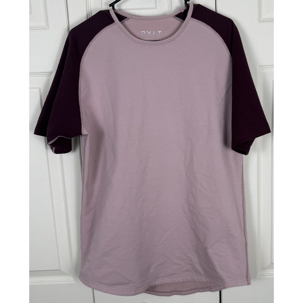 BYLT Basics‎ Drop Cut Lux Shirt Dual Layer Mauve Short Sleeve Mens Large Casual